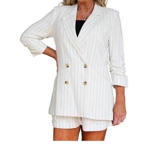 NEW BISHOP + YOUNG ticket to paradise stripe riviera blazer in white